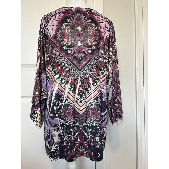 Cato Womens Floral Geometric Tunic Top Sz 18/20W Beaded Accent Boho Hippie Soft - Picture 2 of 8